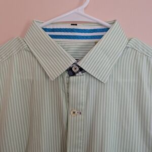 Men's Light Green Stripe Dress Shirt - Classic Collar